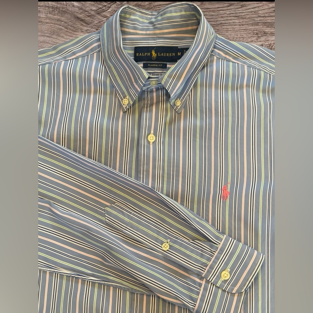 RALPH LAUREN Classic Fit Blue Multi Stripe Button Down Shirt M